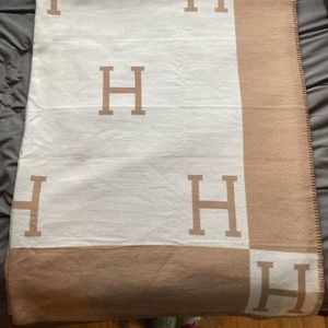 Beige and cream H blanket